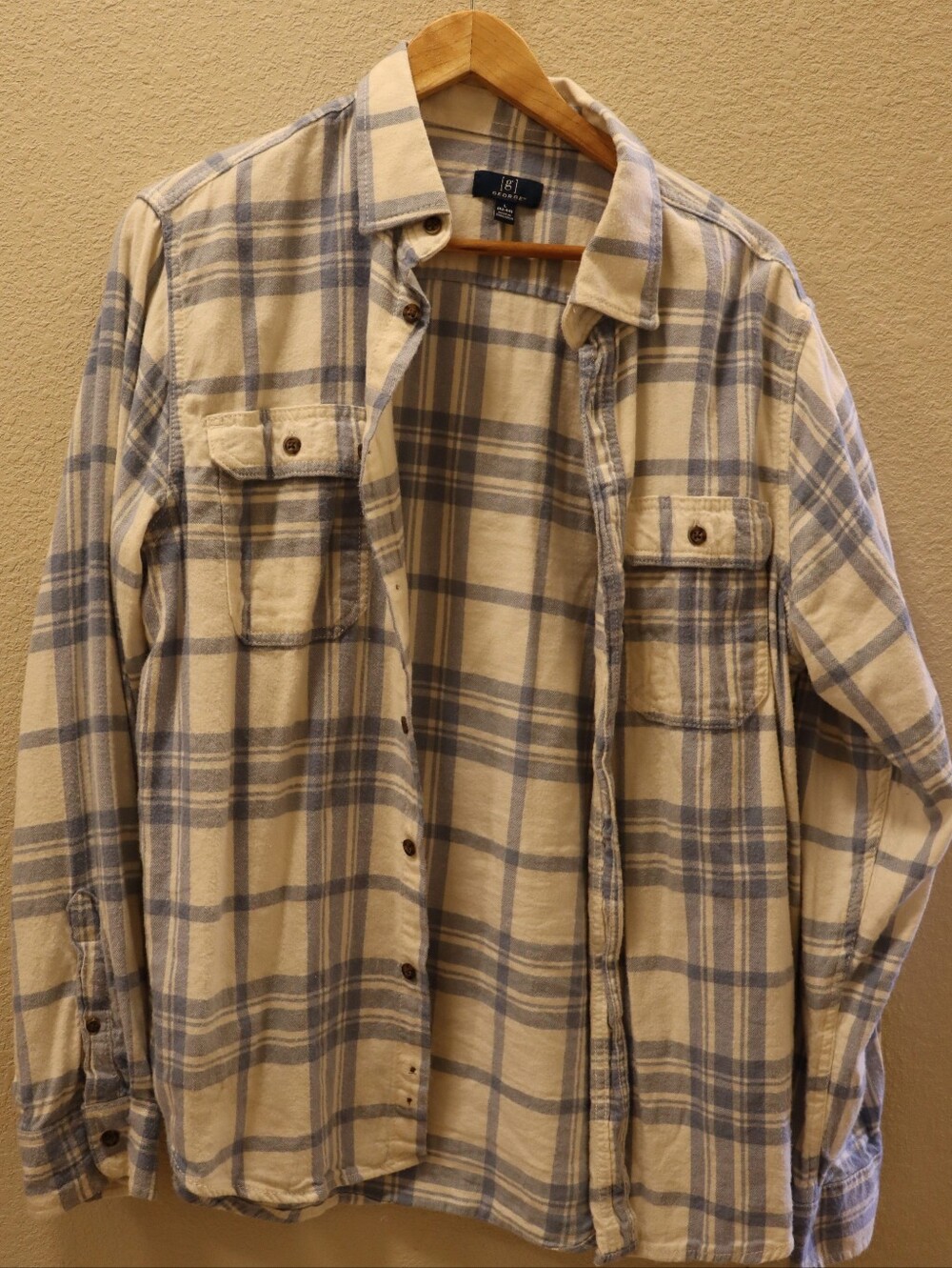 George Cream and Light Gray Plaid Button-Up